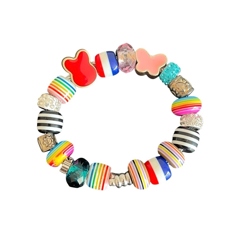 Multicolor Charm Bead Bangle Bracelet One Size Customizable